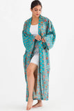 Block Print Kimono Robe | Turquoise & Gold