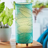 Cocoa Leaf Cylinder Table Lamp | 17 Inch | Sea Blue