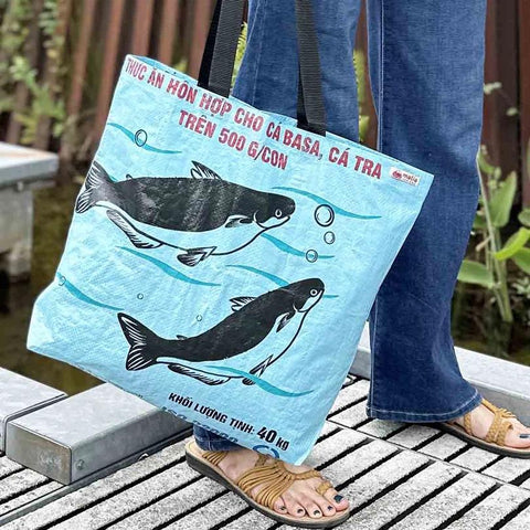 Recycled Feed Bag Tote | Lite Blue
