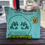 Recycled Feed Bag Tote | Green Frogs