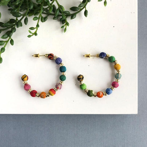 Kantha Paillette Hoop Earrings