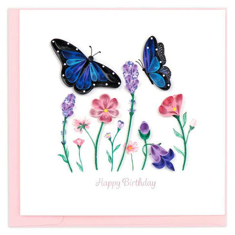 Birthday Flowers & Blue Butterflies Quilling Card
