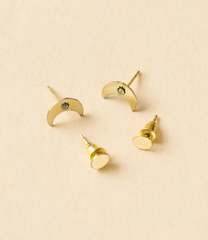 Ruchi Crescent Moon Tiny Dot Gold Stud Earrings | Set of 2