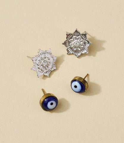 Drishti Evil Eye Charm Stud Earrings | Set of 2