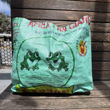 Recycled Feed Bag Tote | Green Frogs