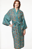 Block Print Kimono Robe | Turquoise & Gold