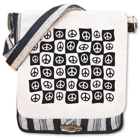 Canvas Messenger Bag | Natural | Trippy Peace Sign
