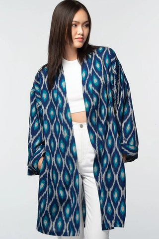 Ikat Handloom Kimono | Navy & Turquoise