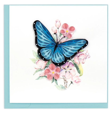 Blue Butterfly & Pink Flowers Quilling Card