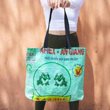 Recycled Feed Bag Tote | Green Frogs
