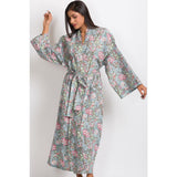 Long Kimono Robe | Silver Floral