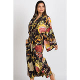 Long Kimono Robe | Black & Rose