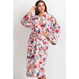 Long Kimono Robe | Ivory Multi Birds
