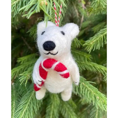 Wool Ornament | Candy Cane Polar Bear