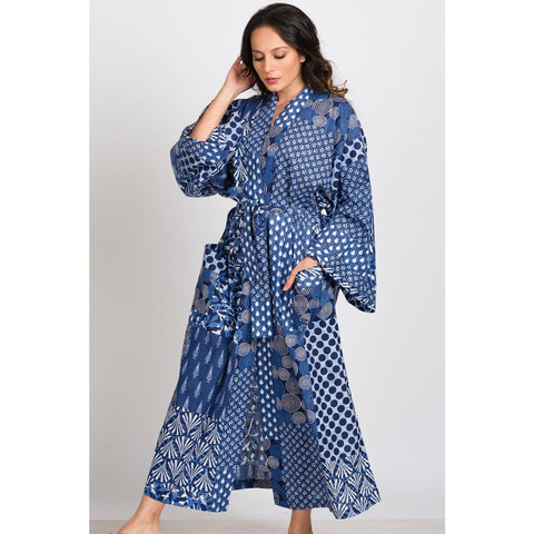 Long Kimono Robe | Patchwork Indigo