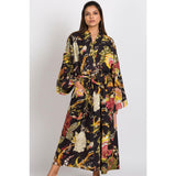 Long Kimono Robe | Black & Rose