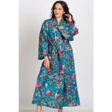 Long Kimono Robe | Teal & Rose
