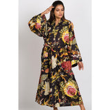 Long Kimono Robe | Black & Rose