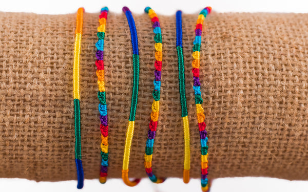 Woven Friendship Bracelets Set of 4 Cotton Silk String Bands Glass