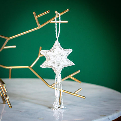 Beaded Ornament | Star | Silver & White | 2 Sizes