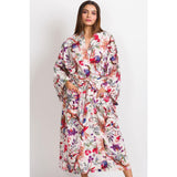 Long Kimono Robe | Ivory Multi Birds