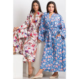 Long Kimono Robe | Blue Poppies