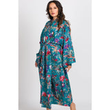 Long Kimono Robe | Teal & Rose