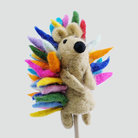 Felted Wool Finger Puppet | Rainbow Hedgehog