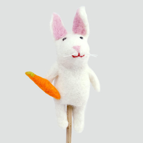 Felted Wool Finger Puppet | White Bunny