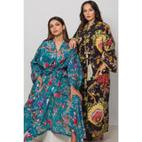 Long Kimono Robe | Black & Rose