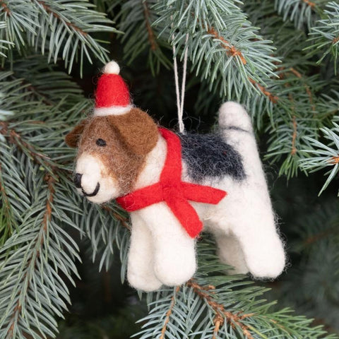 Wool Ornament | Holiday Scarf Dog