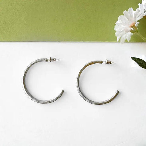 Textured Twig Hoops | Silver