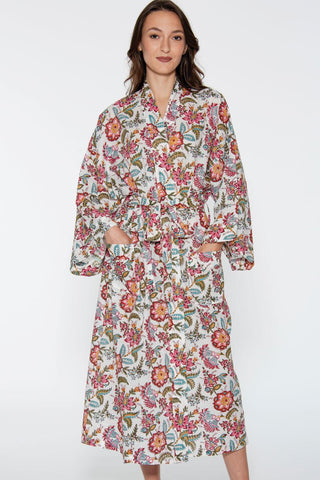 Block Print Kimono Robe | Ivory Multi