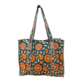 Quilted Cotton Bag | Blue Orange Floral