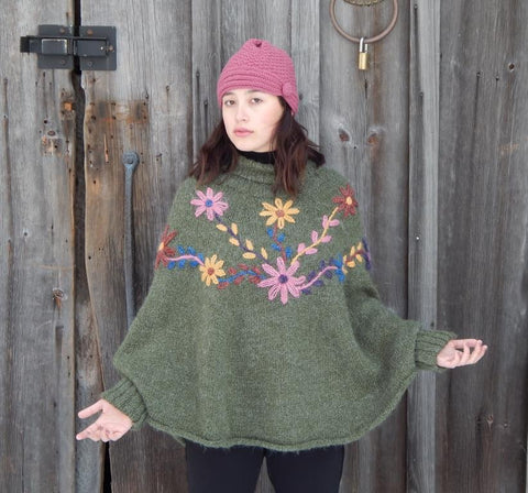 Peruvian Flower Poncho w/Cuffs | 4 colors