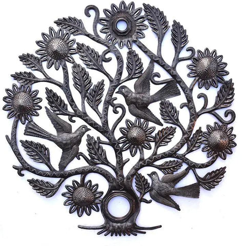 Haitian Metal Art | Tree of Life | Sunflowers & Birds
