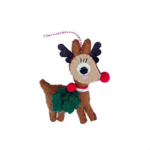 O4O | Wool Ornament | Holly Reindeer