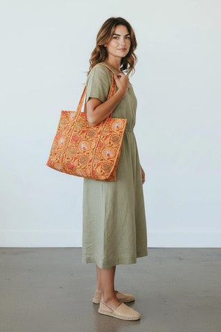 Quilted Cotton Bag | Coral Floral
