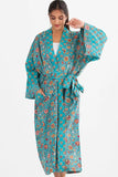 Block Print Kimono Robe | Turquoise & Gold