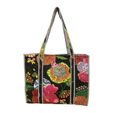 Quilted Cotton Bag | Black Tropical Floral