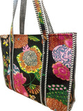 Quilted Cotton Bag | Black Tropical Floral