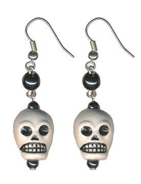 Skull Bead & Hematite Earrings