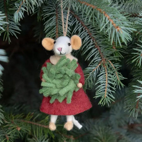 Wool Ornament | Mouse Caroler