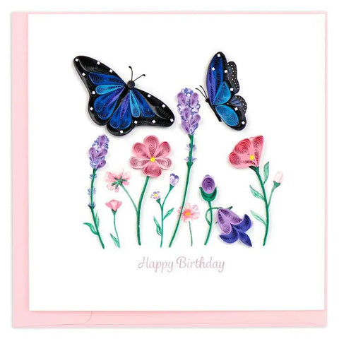 Birthday Flowers & Blue Butterflies Quilling Card