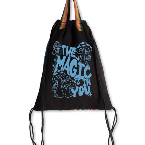 Cinch String Backpack | Black | Magic Mushroom