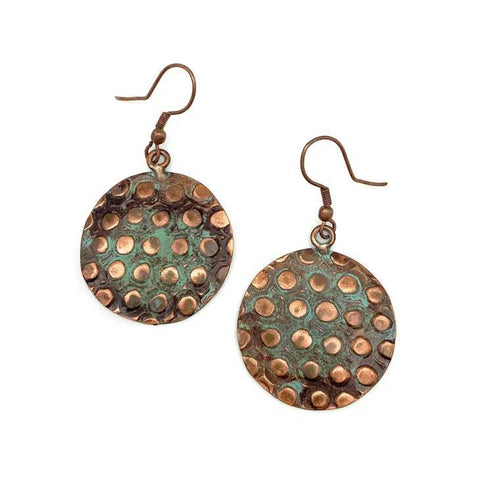 Copper Patina Earrings | Copper and Teal Rivets