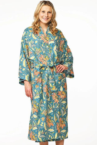 Block Print Kimono Robe | Turquoise