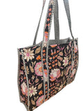 Quilted Cotton Bag | Black/Pink/Orange Floral