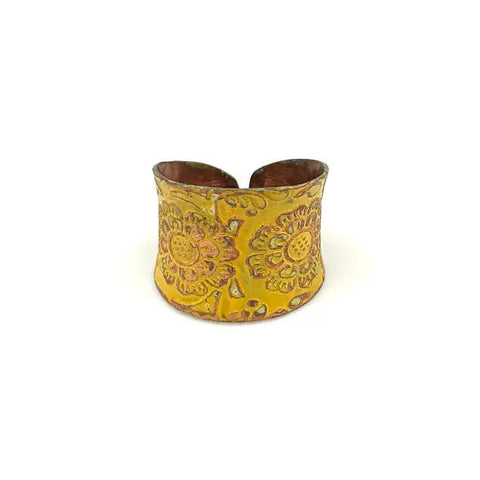 Copper Patina Ring | Yellow Decorative Flower