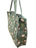 Quilted Cotton Bag | Green Blue Floral